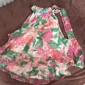 CeCe Pink and Green Floral Top